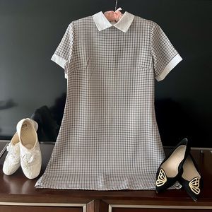 CLASSY SHORT DRESS. Plaid Print Contrast Collar Dress